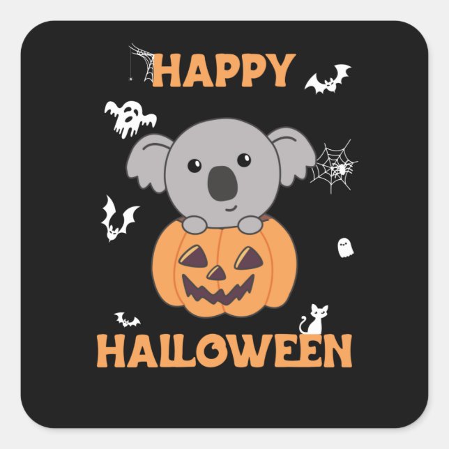 Adesivo Quadrado Koala Em Pumpkin Sweet Koalas Feliz Halloween (Frente)