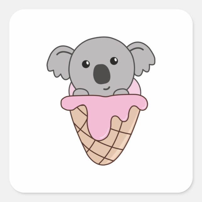 Adesivo Quadrado Koala Em Sorvete Cone Sorvete Kawaii Koalas (Frente)