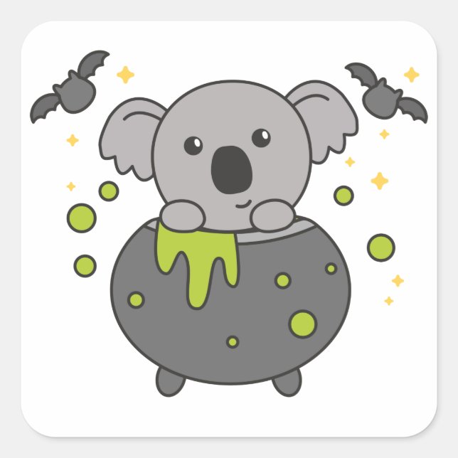 Adesivo Quadrado Koala Happy Halloween Cauldron Bat Square Sticker (Frente)