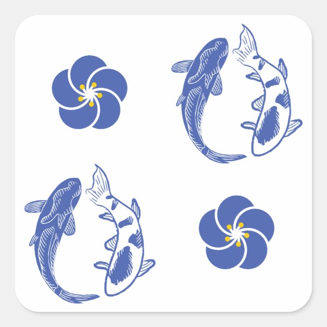 Adesivo Quadrado Koi Blossom Crest: Serene Blue Edition (Frente)