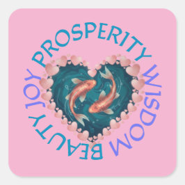 Adesivo Quadrado Koi good fortune pink and turquoise 