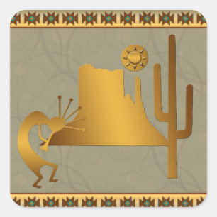 Adesivo Quadrado Kokopelli Mesa e Cactus Set #2
