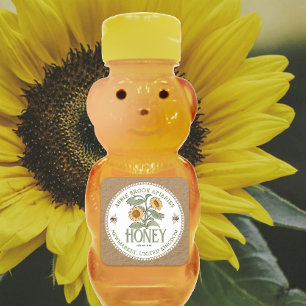 Adesivo Quadrado Kraft Honey Bear Label Vintage Girassol e Abelhas