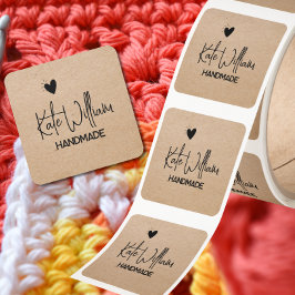 Adesivo Quadrado kraft Minimalista Personalizado coração feito à mã