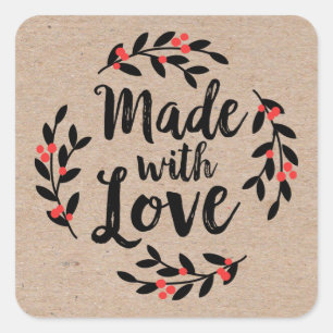 Adesivo Quadrado Kraft Personalizado Feito Com Amor