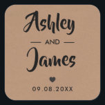 Adesivo Quadrado Kraft Wedding Favor Sticker, Personalizado, Nomes<br><div class="desc">Estes são os adesivos perfeitos. Você pode personalizar o texto,  bem como alterar as cores.</div>