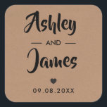 Adesivo Quadrado Kraft Wedding Favor Sticker, Personalizado, Nomes<br><div class="desc">Estes são os adesivos perfeitos. Você pode personalizar o texto,  bem como alterar as cores.</div>