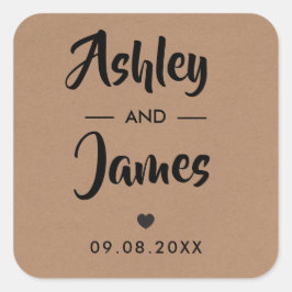 Adesivo Quadrado Kraft Wedding Favor Sticker, Personalizado, Nomes