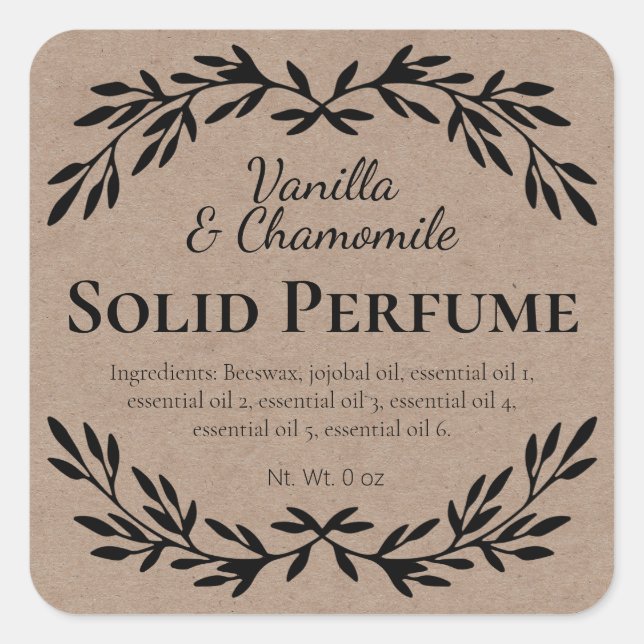Adesivo Quadrado Kraft Wellness Homemade Rótulos de Perfume Sólido (Frente)