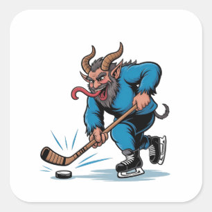 Adesivo Quadrado Krampus Assustador Jogando Hóquei no Gelo Natal