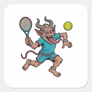 Adesivo Quadrado Krampus Assustador Jogando Tênis Esporte de Natal