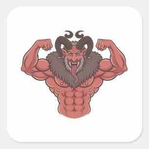 Adesivo Quadrado Krampus Assustador Natal Flexionando Músculo Fitne