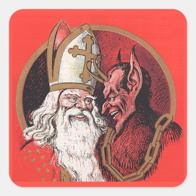 Adesivo Quadrado Krampus com Santo Nicholas Stickers (Frente)