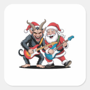 Adesivo Quadrado Krampus e Papais noeis tocando guitarra elétrica n