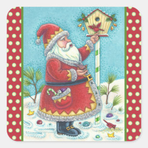 ADESIVO QUADRADO KRIS KRINGLE & CARDINALS CHRISTMAS PAPAIS NOEIS