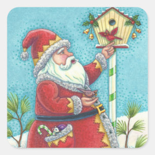 ADESIVO QUADRADO KRIS KRINGLE & CARDINALS CHRISTMAS PAPAIS NOEIS