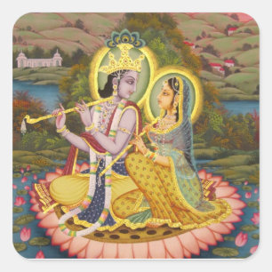 Adesivo Quadrado Krishna e Radha em lótus