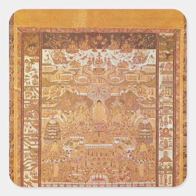 Adesivo Quadrado Kshitigarbha, Juíza do Inferno, de Dunhuang (Frente)