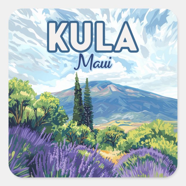 Adesivo Quadrado Kula Maui Haleakala Hawaii - Lavanda Retro (Frente)