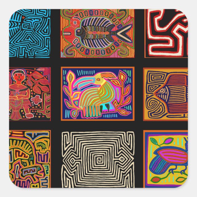 Adesivo Quadrado Kuna Indian Mola Collage (Frente)