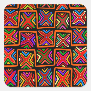 Adesivo Quadrado Kuna Indian Mola Verificação Tribal - Vermelho