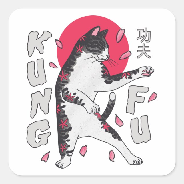 Adesivo Quadrado Kung Fu Cat (Frente)