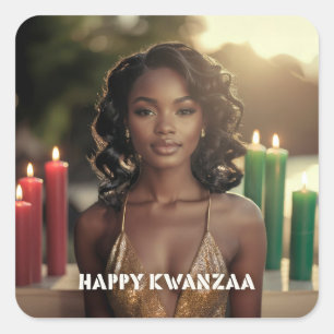 ADESIVO QUADRADO KWANZAA - FELIZ KWANZAA -
