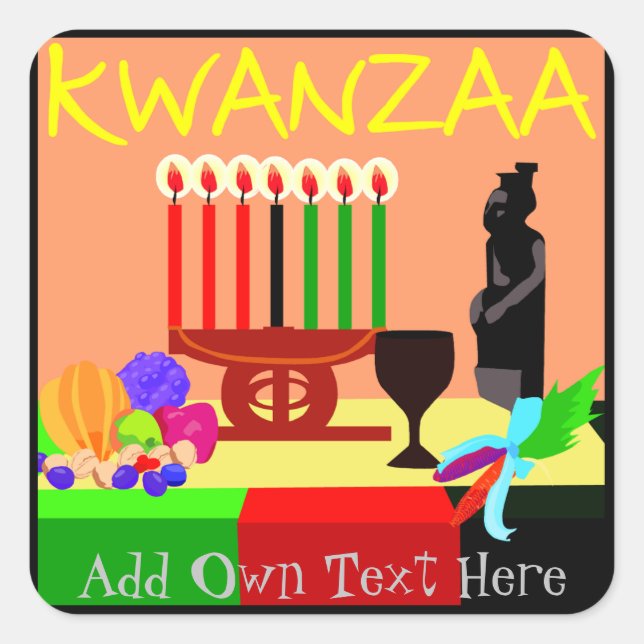 Adesivo Quadrado Kwanzaa Stickers Símbolos Favorece presentes perso (Frente)