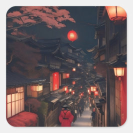 Adesivo Quadrado Kyoto Night Lanterns Sticker
