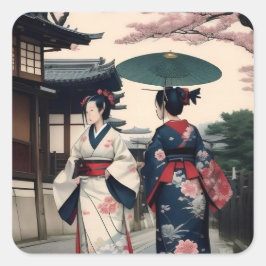 Adesivo Quadrado Kyoto Spring Walk Kimono Sticker