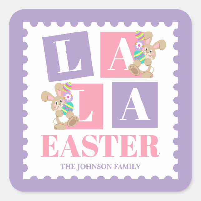 Adesivo Quadrado La La Easter Bunny Pastel Sticker (Frente)