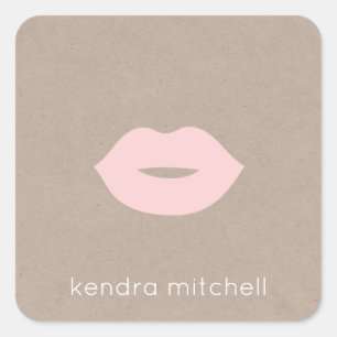 Adesivo Quadrado Lábios cor-de-rosa minimalista a negrito Makeup Ar