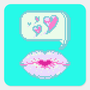 Adesivo Quadrado Lábios de mola de pixel de Pastel - Primavera