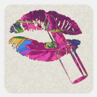 Adesivo Quadrado Lábios Florais Vinheta Motif