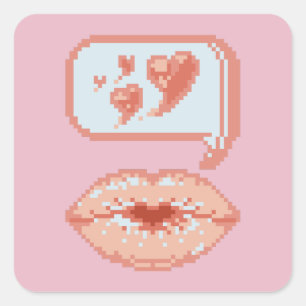 Adesivo Quadrado Lábios Kissy de Pixel Pastel - Vinheta de outono