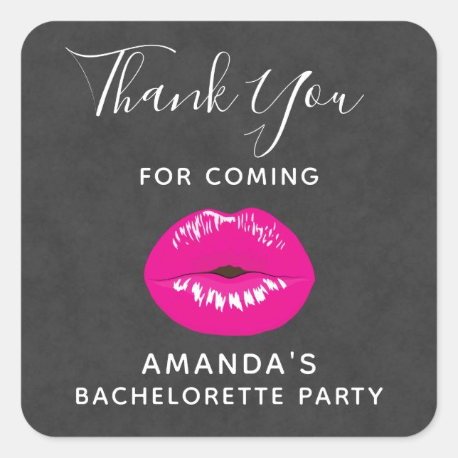 Adesivo Quadrado Lábios Rosa Quente Ilustração Glamorosa Obrigado (Frente)