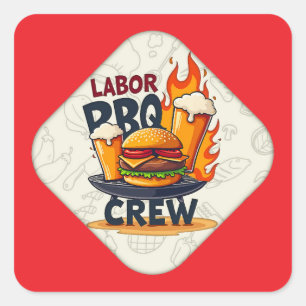 Adesivo Quadrado Labor Day BBQ Crew Badge Design – Holiday Grill Il