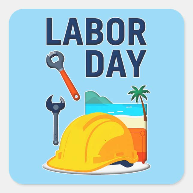 Adesivo Quadrado Labor Day Construction Worker Helmet Design (Frente)