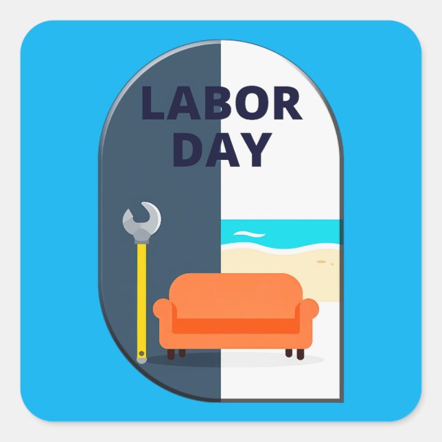 Adesivo Quadrado Labor Day Minimal Worker Relax Design (Frente)