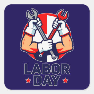 Adesivo Quadrado Labor Day Tools Crossed Worker Design