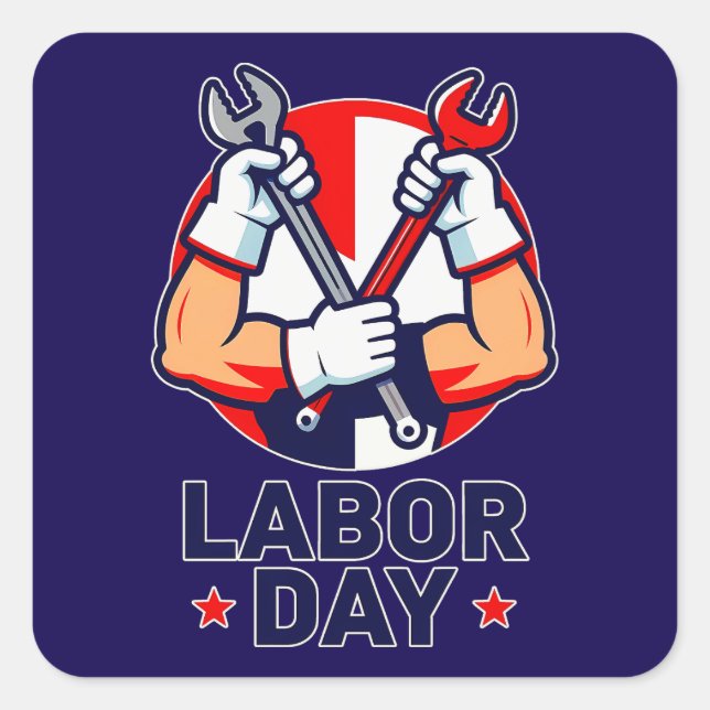 Adesivo Quadrado Labor Day Tools Crossed Worker Design (Frente)