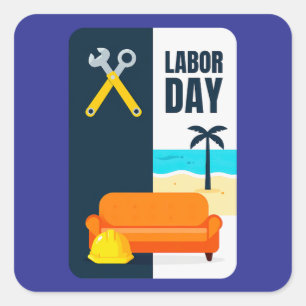 Adesivo Quadrado Labor Day Work and Relax Illustration Shirt