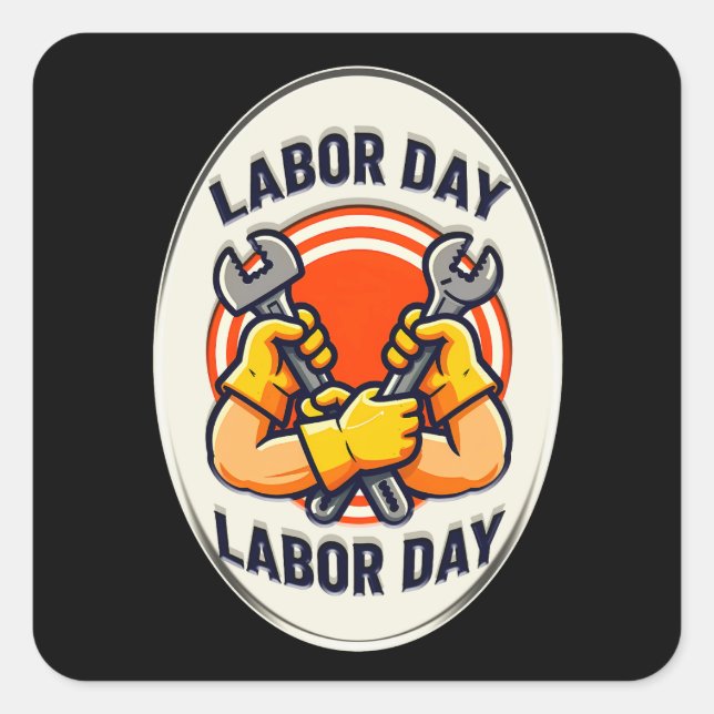 Adesivo Quadrado Labor Day Worker Badge Tools Design (Frente)