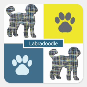 Adesivo Quadrado Labradoodle Dog Silhouette & Paw Y&B Grid