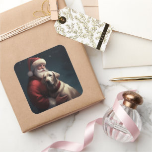 Adesivo Quadrado Labrador com Papai Noel Natal Festivo