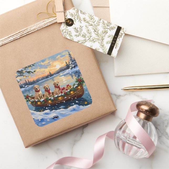 Adesivo Quadrado Labrador Retriever Christmas Boat Holiday (Presentear)