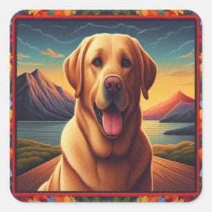 Adesivo Quadrado Labrador Retriever Dog Paisagem floral