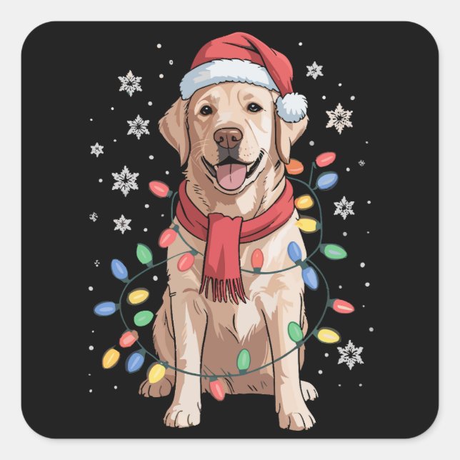 Adesivo Quadrado Labrador Retriever Dog Santa Clause Hat Xmas (Frente)