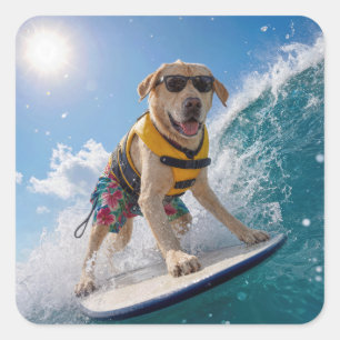 Adesivo Quadrado Labrador Retriever Surfista