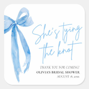 Adesivo Quadrado Laço Azul Desbotado Ela Está Se Casando Chá de Noi